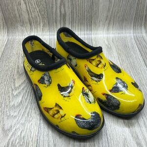 Kprm Flat Garden Shoes for Women Waterproof Slip-On Womens 8 Chickens Yellow